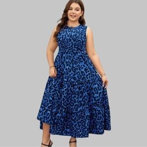 2X SHEIN Blue and Black Sleeveless Maxi Sundress Animal Print NWOT
